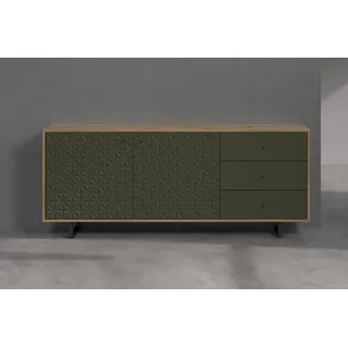 Sideboard HOME AFFAIRE "Ferretti", dunkelgrün, Sideboards, Sideboard, Wohnzimmerkommode mit besonderer Fräsung und Füße/Griffe aus Metall