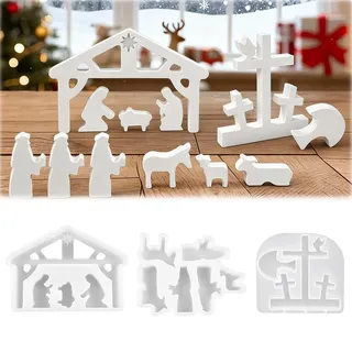 3 Stück Silikonformen Gießformen Krippe, Silikonform Krippe, gießform krippenfiguren, mini krippe gießform, Krippenfiguren Gießform, Weihnachten DIY Handwerk, Kerzen, Gips