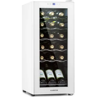 Klarstein Weinkühlschrank, 1 Zonen Getränkekühlschrank Klein, Freistehender Kleiner Weinschrank, 50L Wein-Kühlschrank mit Glastür, Indoor/Outdoor Flaschenkühlschrank, Wine Fridge 18 Flaschen