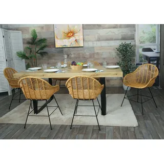 6er-Set Esszimmerstuhl HWC-M28, Küchenstuhl Korbstuhl Rattansessel Rattanstuhl Stuhl, Kubu Rattan Metall - Braun