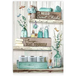 Dazzlewall Bauernhaus Badezimmer Wandbilder Libelle Blumen und Flaschen, Rustikale Leinwand Bilder für Badezimmer Toilette Deko 30x40 cm Ohne Rahmen