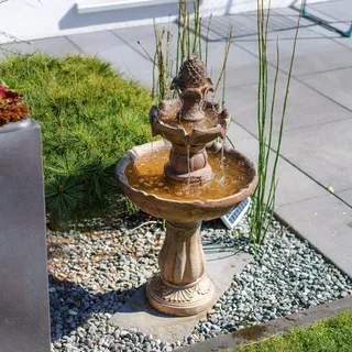 Solarbrunnen für draussen mit dreifach Wasserspiel Höhe 83cm, Vogeltränke 101389 - Braun
