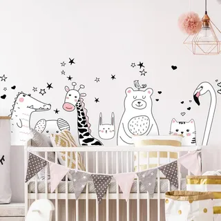 Wandsticker Kinder - Dekoration Babyzimmer - Wandsticker Kinder - Wandsticker skandinavisch - Wandsticker Tiere Nachtsicht - H120 x L180 cm