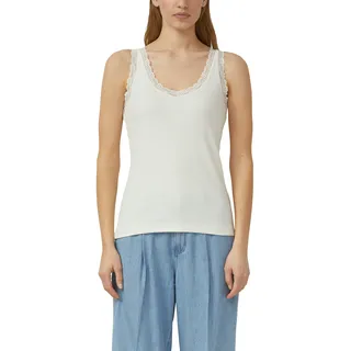 Spitzentop S.OLIVER, Damen, Gr. 46, weiß, Rippware, Obermaterial: 95% Baumwolle, 5% Elasthan, unifarben, figurbetont normal, V-Ausschnitt, Tops Spitzentop, Sommertop in gerippte Qualität, mit Spitzenbesatz