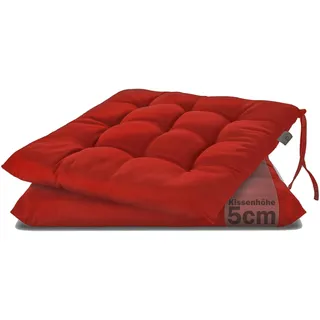Brandsseller 2er Set Stuhlkissen 40x40x5 cm Sitzkissen Polster Stuhlauflage mit Haltebändern Dekokissen für Indoor Outdoor gesteppt - Rot