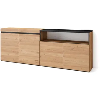 Skraut Home | Sideboard, Highboard | Kommode, Komodenschrank | 200x75x35cm | 4 Türen | Wohnzimmer, Küche | Moderner Stil | Eiche Schwarz