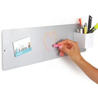 KalaMitica - Magnettafel für die Wand, Kreidetafel Magnetisch aus Stahl, beschreibbar mit Kreide und abwischbar, Pinnwand für Magnete - Silber (hellgrau) - 14 x 50 cm