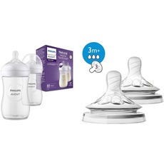 Philips Avent Babyflaschen Natural Response – 2x Babyflaschen, 260 ml, für Neugeborene ab 1 Monat, BPA-frei (Modell SCY903/02) & Avent Natural-Sauger (Modell SCF043/27)