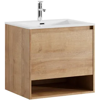 Badezimmer Badmöbel Set Genua 60 cm – Eiche – Schrank mit Waschbecken