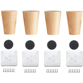 Qrity Möbelfuß Holz, 4 Stück Holzfüße Möbelfüße Sofafüße mit Montageplatten & Schrauben für Schrank, Sofa, Couchtisch, TV-Schrank und Andere Möbelbeine, 6cm