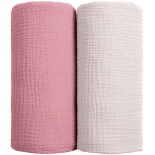 lulumoon Baby Pucktuch Musselin Decke - Baumwolle Dünne Atmungsaktive Babydecke - Baby Swaddle Decke Tücher für Junge und Mädchen 2 Stück 100x100cm(Rosa)