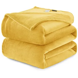 WAVVE Kuscheldecke Flauschig Decke Fleecedecke - Sofadecke 150x200 cm Warm Wohndecke Couchdecke, Gelb Decke Weich Sofaüberwurf XL