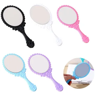 SEPWGUMD Handspiegel im Prinzessenstil, Kompaktspiegel, Vintage-Stil, mit Handgriff, praktisch, süß, Kunststoff, schwarz, weiß, blau, rosa, Purpur, 5 Stück, Beauty Handspiegel,mit Griff