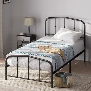 Zinus Heidi Bett 90x200 cm - Höhe 31cm mit Stauraum unter dem Bett - Metall Plattform Bettgestell mit Kopfteil und Fußteil - Schwarz