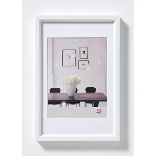 walther design Bilderrahmen weiss 40 x 60 cm mit Passepartout, Steel Style Kunststoffrahmen ES460W