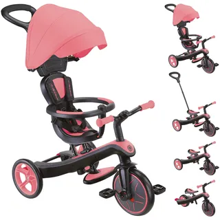 GLOBBER Explorer Trike 4in1 Coral Pink – Dreirad, Laufrad und Kinderwagen in 10/8,5 Zoll – TPR-Sitz – höhenverstellbares Kinderfahrzeug