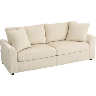 Homcom 3-Sitzer-Sofa Polyester Cremeweiß , Kunststoff , 80x88x212 cm , Wohnzimmer, Sofas & Couches, Sofas, 3-Sitzer Sofas