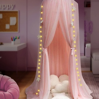 Anmas Power Rosa Moskitonetz Kinder Betthimmel Babybett Baldachin Prinzessin Moskitonetz Dekor Höhe 300cm mit Sternen Dekoration & 40 Sternenlichter,Kuppel Premium Garn Netting Vorhänge