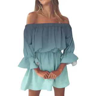Generisch Damen Bandeau Sommerkleider Kurz Sexy Schulterfreies Blumendruck Strandkleid Kleid Off Shoulder Minikleid Partykleid Casual Mini Blumenkleid Tunika Kleid für Frauen