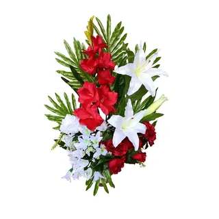 DRW Künstliche Blumenvase Friedhof, Heiligen, Jubiläen, Rot und Weiß zum direkten Anbringen in die Aussparung 74 cm hoch x 53 cm breit x 20 cm tief