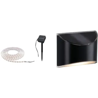 Paulmann 78896 LED Stripe Solar 3m inkl. Dämmerungssensor und Akku IP44 0,3W 48lm 60LEDs/m 2700K & 94233 Solar Wegeleuchte LED Außenleuchte incl. 1x0,05 Watt Anthrazit Kunststoff 3000 K Warmweiß