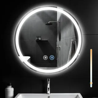 Mursche Spiegel Bad Badspiegel mit Beleuchtung - LED Badezimmerspiegel Rund 50cm Wandspiegel Badezimmer mit Touch-Schalter und Entfogger-Funktion IP44 Lichtspiegel Dimmbar 3000K-6500K