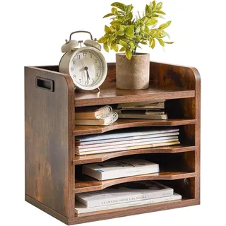 Holz Schreibtisch Organizer A4 Dokumentenablage Aktenmagazinhalter 5 Fächer 3 Ordnerregale Brown - Braun