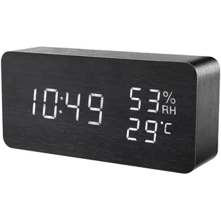 Ankilo Hölzerne Digital Wecker,Swürfel-LED-Licht-Uhr,Smart Sprachgesteuert,Anzeige Datum Temperatur & Luftfeuchtigkeit für Haus, Küche, Schlafzimmer