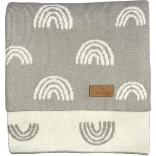 DIKOS Babydecke Regenbögen grau –100% GOTS zertifizierte Bio-Baumwolle – Strickdecke weiche Neugeborenen Decke Baby Mädchen/Junge Kuscheldecke Erstausstattung Geschenk zur Geburt