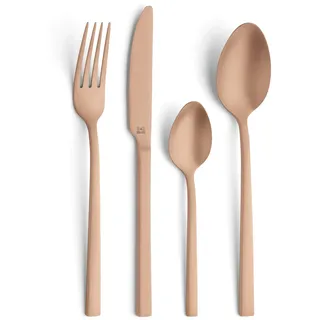 B&R PANO PVD Besteck Set, Kupfer, 16-teilig, Für 4 Personen, Besteck Kupfer, Besteck Matt, 18/0 Edelstahl Rostfrei, Messer aus 13/0 Klingenstahl, Spülmaschinenfest