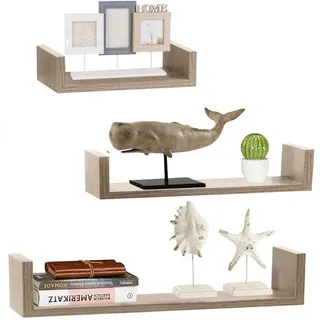 BAKAJI Set mit 3 Wandregalen, modernes Design mit Seitenkanten, Regal, 1 Einlegeboden aus MDF-Holz, Verschiedene Größen (Eiche)