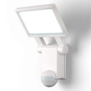B.K.Licht - Aussenlampe mit Bewegungsmelder, Dämmerungssensor, schwenkbar, Wandlampe, Wandleuchte aussen, LED Strahler außen, Außenleuchte, Außenwandleuchten, Außenbeleuchtung, 28,9x17x7,3 cm, Weiß