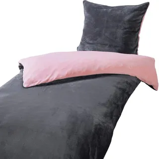 Heimtexland Teddy Flanell Wende Bettwäsche Set I Winter Bettbezug I kuschelig weich und warm I Kopfkissen 80x80 I Bettdecke 135x200 I Cashmere Touch Geschenkidee Weihnachten Typ751 Rosa - Rosa