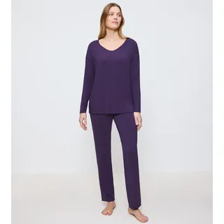 Pyjama TRIUMPH "Timeless Sensuality PK LSL", Damen, Gr. 36, royal lila, Single Jersey, Obermaterial: 94% Modal, 6% Elasthan, normal normal, V-Ausschnitt, Homewear-Sets Pyjama, atumgsaktiv und weich