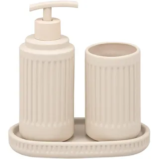 eluno Bad-Accessoires-Set Cascina, Soft-Touch, beige , Beige , Keramik , 7x18x7 cm , Badaccessoires