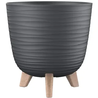 Engelland - 1 x Blumentopf mit Füßen & Bewässerungssystem, Anthrazit, Ø 28 cm, Pflanzkübel, Übertopf, Wellenmuster, Innen- & Außenbereich, Drainagesystem & Wasserspeicher, rund, Kunststoff