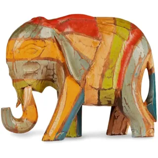 Purity Style - Handgeschnitzter Elefant aus Holz im rustikalen Stil, Mehrfarbig, Tierdruck, Figurine, Weihnachten, Tag der Erde, Geburtstag