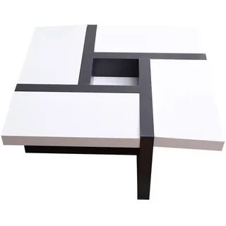 Rebecca Mobili Couchtisch, quadratische Form aus schwarz-weißem MDF