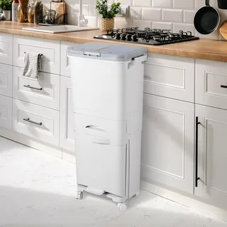 Clanmacy Mülleimer Trennsystem 4 Fächer Recycler Lagerschrank 42 Liter inkl. Pedal - Weiß