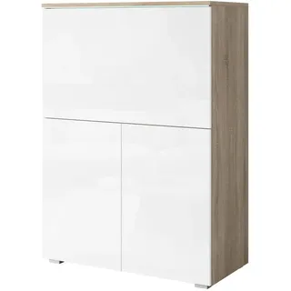 P & B Sekretär , Eichefarben, Weiß Hochglanz , Kunststoff , rechteckig , 90x125.1x42 cm , Fsc , Stauraum , Büromöbel, Schreibtische, Sekretäre