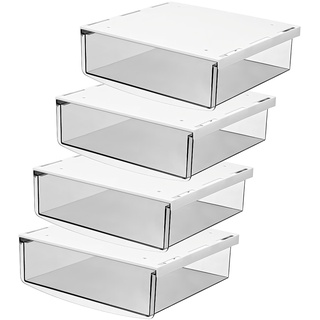 TUKA 4X 1,7L Unterschreibtisch-Schubladen 21x18x5,4cm, Selbstklebende Schubladen, Versteckte Unterbauschublade Aufbewahrungsbox unter Schreibtisch, Utensilien Stiftebox Transparent 4er Set TKD8607