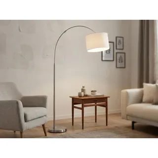 Trio Leuchten - Moderne Bogenleuchte I Bogenlampe I Lampe I Leuchte Stahl I Silber I nickel matt mit weißem Lampenschirm - Hotel I Wohnzimmer I Schlafzimmer - Metall Andere - LED geeignet E27 - Silber