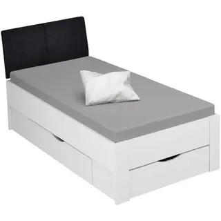 Xora Stauraumbett , Weiß , Holzwerkstoff , 2 Schublade(n) Schubladen , 90x200 cm , Blauer Engel, Goldenes M, Made in Germany , gepolstertes Kopfteil, Lattenrosthöhe individuell einstellbar, in verschiedenen Holzdekoren erhältlich, mit Schubkästen, in verschiedenen Größen erhältlich , Babymöbel & Kindermöbel, Kinderzimmer & Jugendzimmer, Kinderbetten, Kinderbetten & Jugendbetten