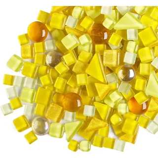 500 g unregelmäßige Kristall-Mosaikfliesen, kleine Partikelfarbe, Aufkleber, Kristallglas Fliesen, Kristallhandwerk für DIY handgefertigte dekorative Materialien (zitronengelb)