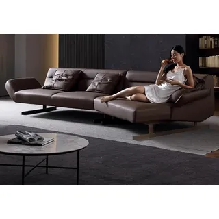 Design Ecksofa Wohnlandschaft Sofa Couch L Form Polster Couchen Leder Couchen - Braun