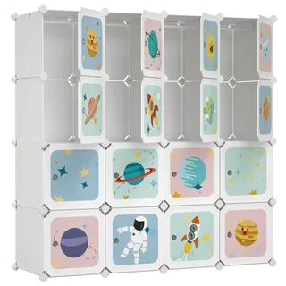 Songmics Kinderkleiderschrank 123 x 41 x 123 cm weiß Weltraum