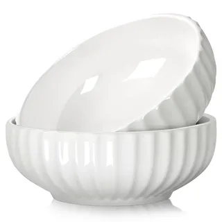 NUTRIUPS Salatschüssel aus Keramik, 20cm 1.5L Salatschale, Pasta-Servierschüssel, Weiß Suppenschale, 2er-Set Salad Bowl