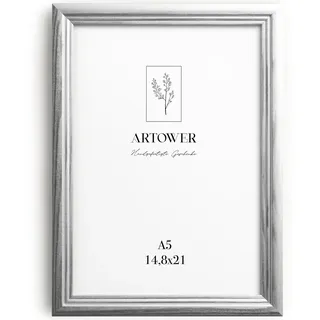 Artower® Bilderrahmen Vintage Silber Holz Rahmen für DIN A5 14,8 x 21 cm | Posterrahmen Groß Collage | Picture Frame Vintage Silver Wood 15x21 cm | Retro Schmal Bilderrahmen | Silber Poster Rahmen