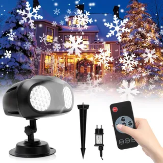 RANJIMA Schneeflocken Projektor, Wasserdicht LED Projektionslampe mit Fernbedienung, Projektor Weihnachten Aussen, projektor Lichter Weihnachtsbeleuchtung für Innen Außen Garten Weihnachten Party Deko