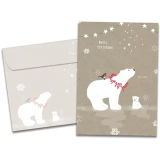 Tree-Free Greetings Holiday Greeting Cards, Polar Bear Merry Christmas, Vintage Brown Recycled Paper, Boxed Note Card Set, 10-Pack (HB93300)